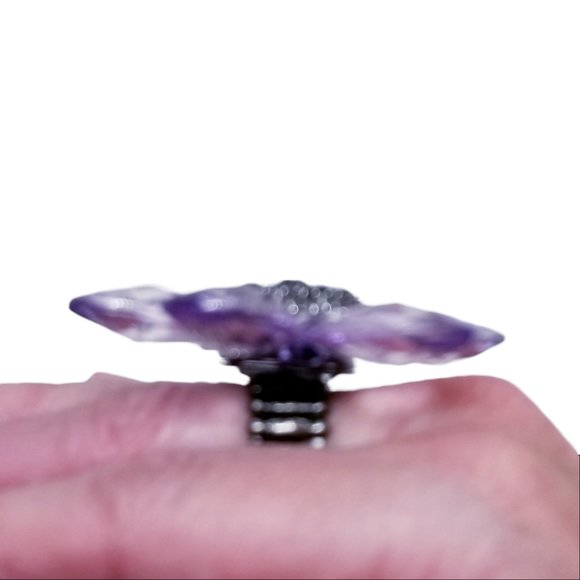 Extra Large Womens Purple Teardrop Crystal Flower Stretch Fashion Cocktail Ring - Picture 2 of 12